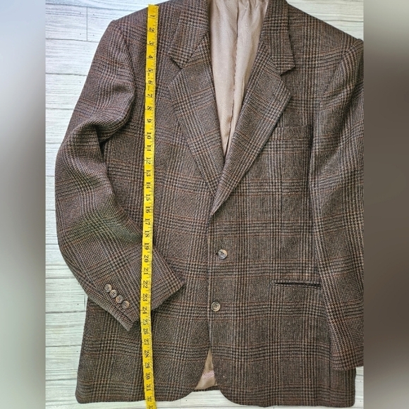 Oscar de la Renta Vintage Wool Houndstooth Blazer Button Down in Brown Size 43L - Picture 11 of 14